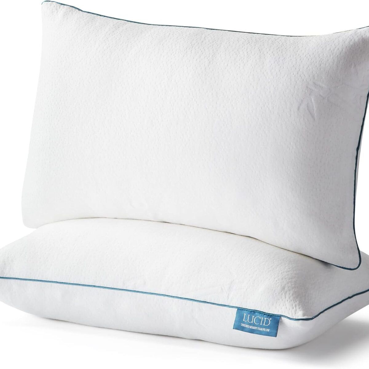 LUCID Premium Shredded Memory Foam Pillow-Hypoallergenic-Moldable Loft, King, King (Pack of 2),White