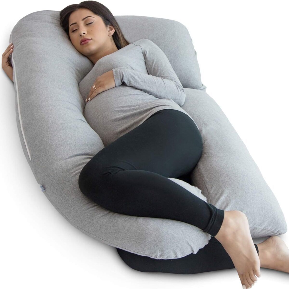 PharMeDoc Pregnancy Pillow, Grey U-Shape Full Body Pillow and Maternity Support - Support for Back, Hips, Legs, Belly for Pregnant Women
