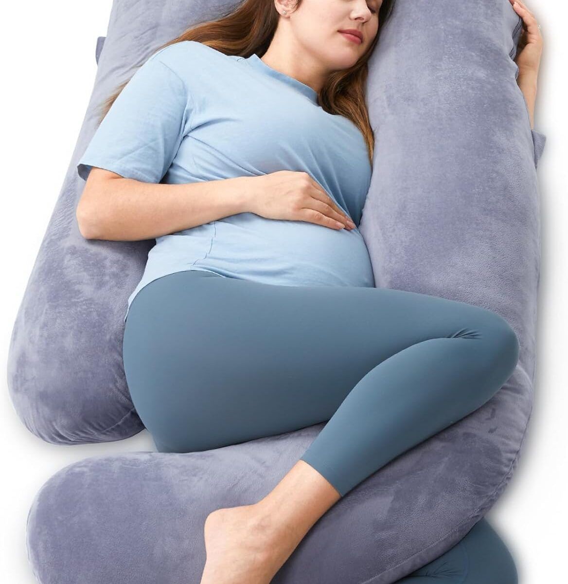 Momcozy Pregnancy Pillows, U Shaped Full Body Maternity Pillow with Removable Cover, Grey Pregnant Support Pillow for Sleeping