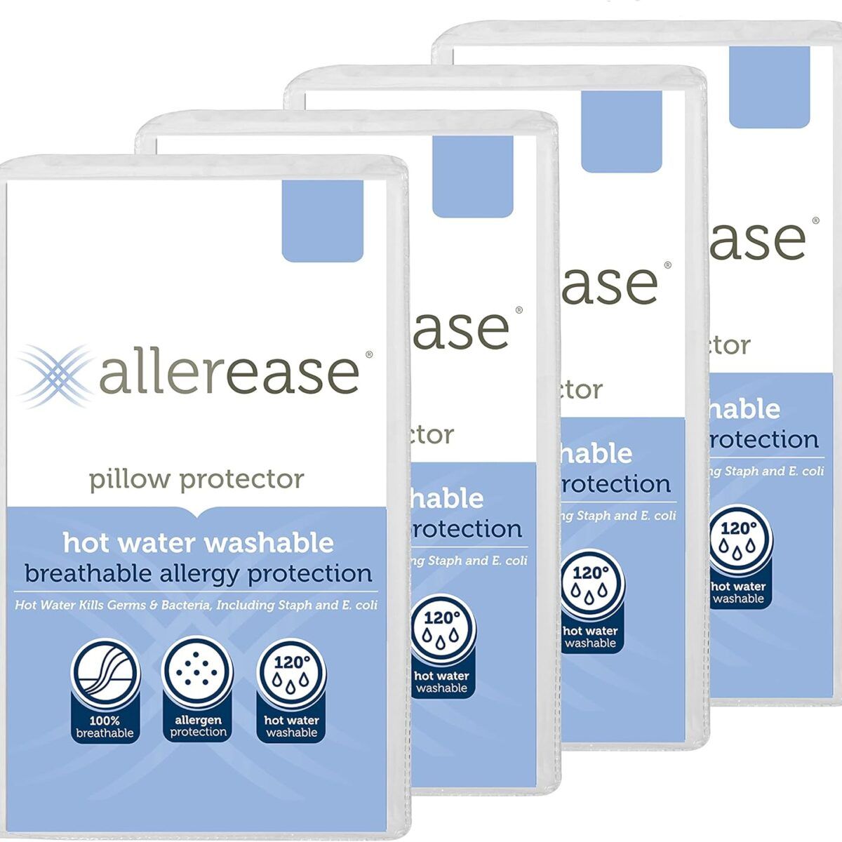 Aller-Ease Washable Hot Water Wash Pillow Protector, King, White 4 Count